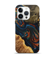 iPhone 15 Pro Wood+Resin Live Edge Phone Case - Rebekah (Teal & Gold, 698382)