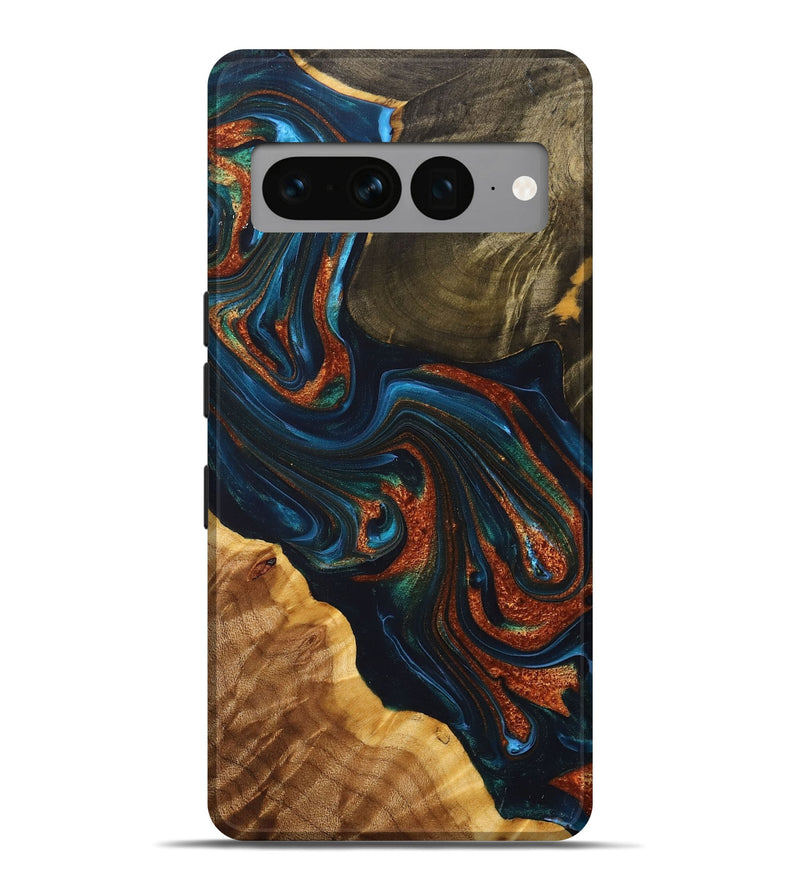 Pixel 7 Pro Wood+Resin Live Edge Phone Case - Rebekah (Teal & Gold, 698382)