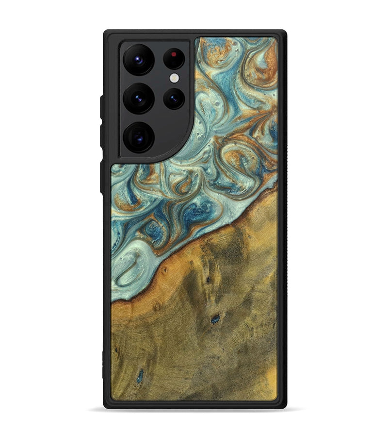 Galaxy S22 Ultra Wood+Resin Phone Case - Ezra (Teal & Gold, 698412)