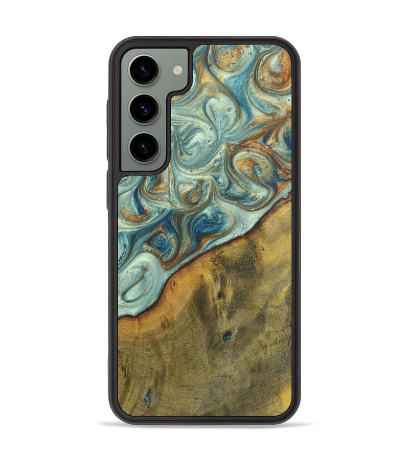 Galaxy S23 Plus Wood+Resin Phone Case - Ezra (Teal & Gold, 698412)