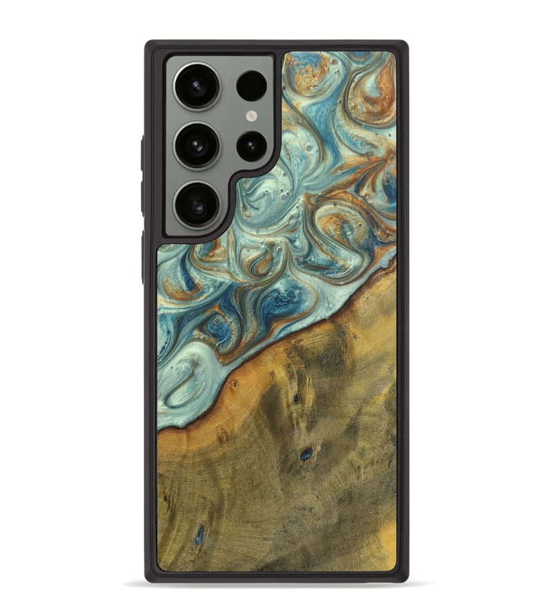 Galaxy S23 Ultra Wood+Resin Phone Case - Ezra (Teal & Gold, 698412)