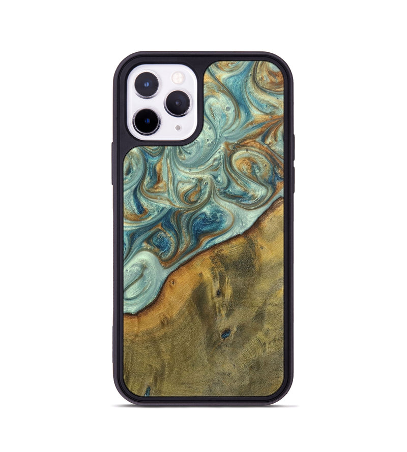 iPhone 11 Pro Wood+Resin Phone Case - Ezra (Teal & Gold, 698412)