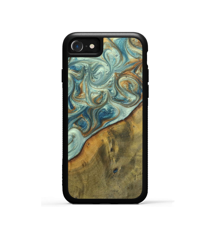 iPhone SE Wood+Resin Phone Case - Ezra (Teal & Gold, 698412)