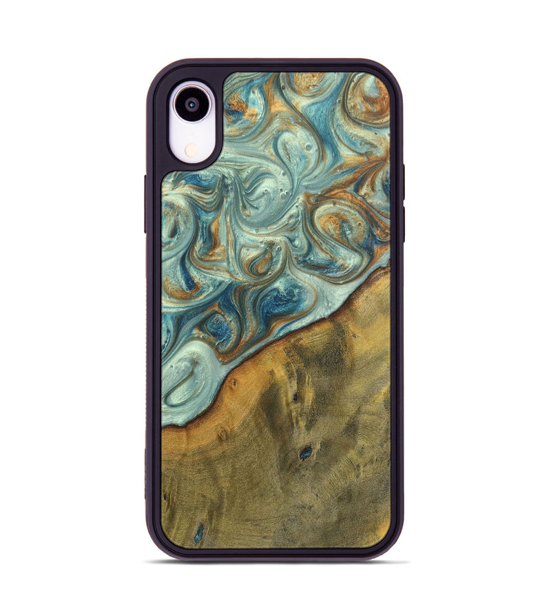 iPhone Xr Wood+Resin Phone Case - Ezra (Teal & Gold, 698412)