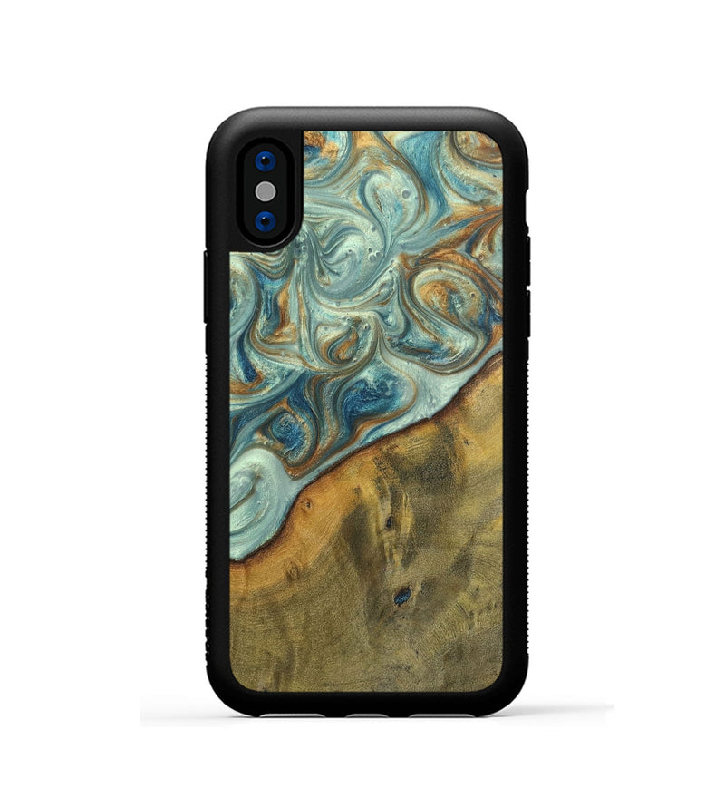 iPhone Xs Wood+Resin Phone Case - Ezra (Teal & Gold, 698412)