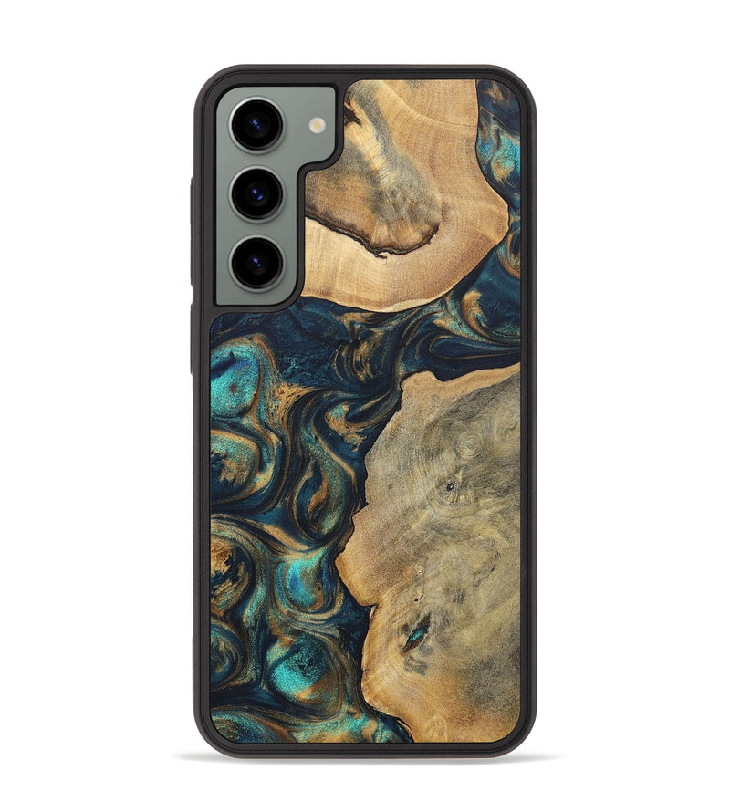 Galaxy S23 Plus Wood+Resin Phone Case - Talan (Teal & Gold, 698426)