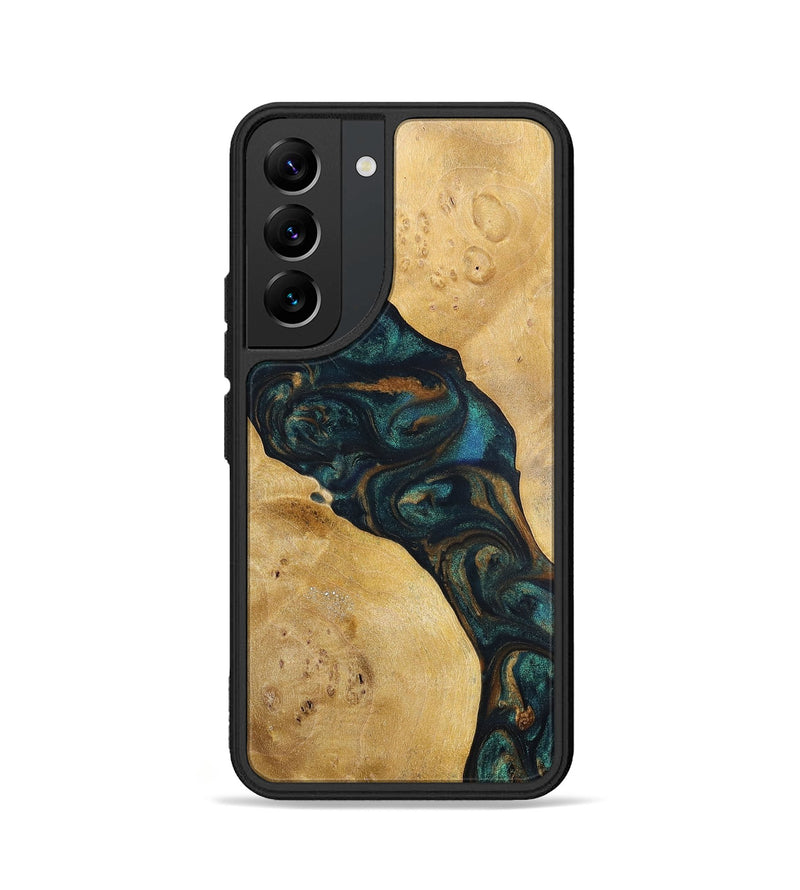 Galaxy S22 Wood+Resin Phone Case - Woodrow (Teal & Gold, 698431)