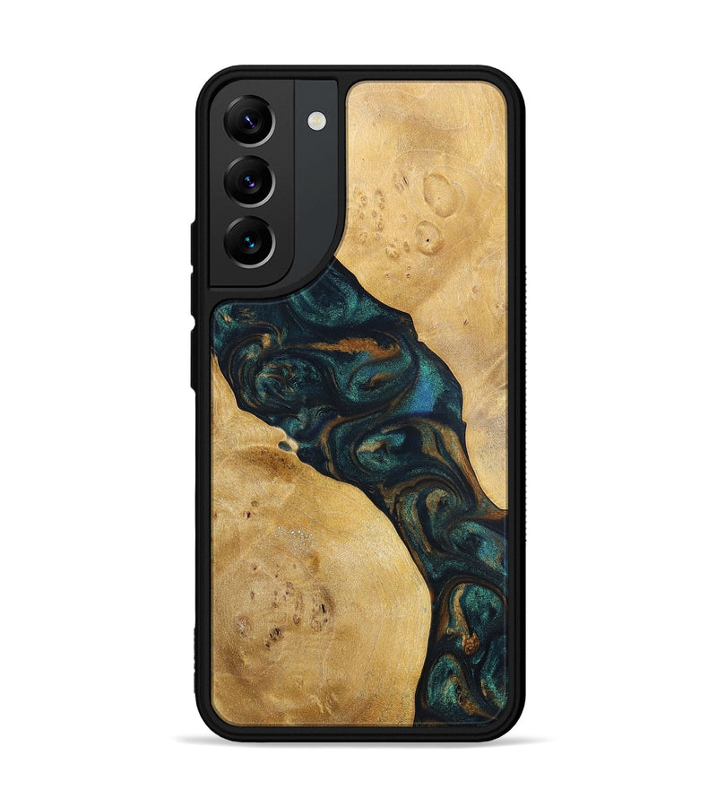 Galaxy S22 Plus Wood+Resin Phone Case - Woodrow (Teal & Gold, 698431)