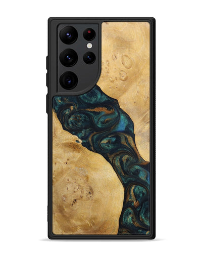 Galaxy S22 Ultra Wood+Resin Phone Case - Woodrow (Teal & Gold, 698431)