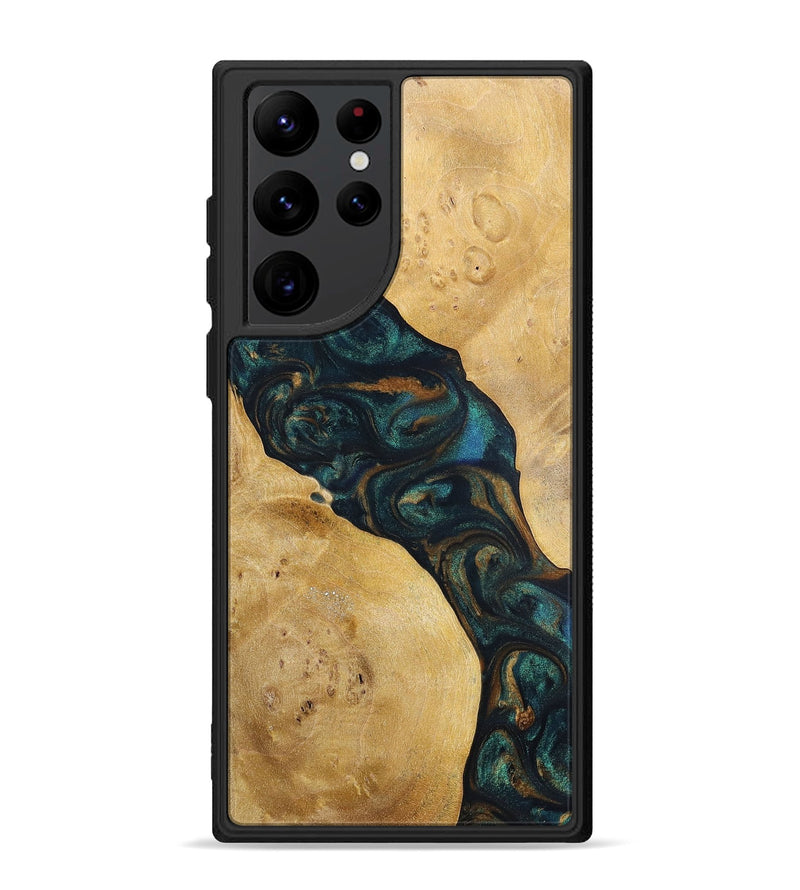 Galaxy S22 Ultra Wood+Resin Phone Case - Woodrow (Teal & Gold, 698431)