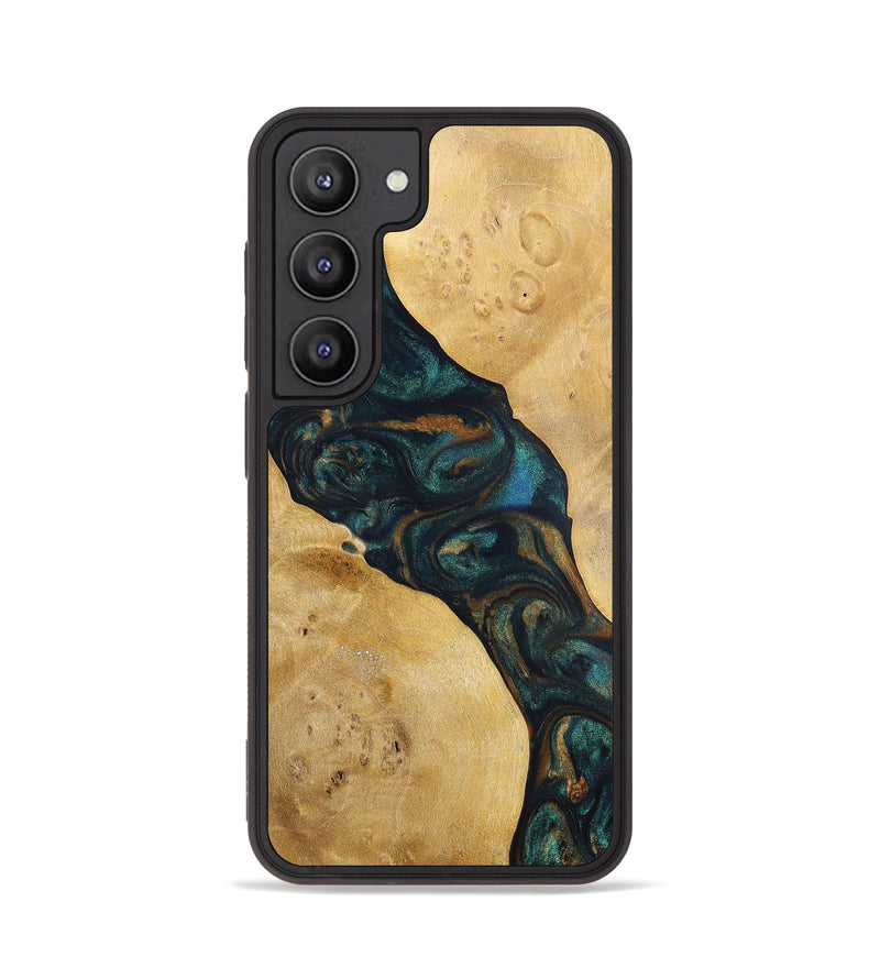 Galaxy S23 Wood+Resin Phone Case - Woodrow (Teal & Gold, 698431)