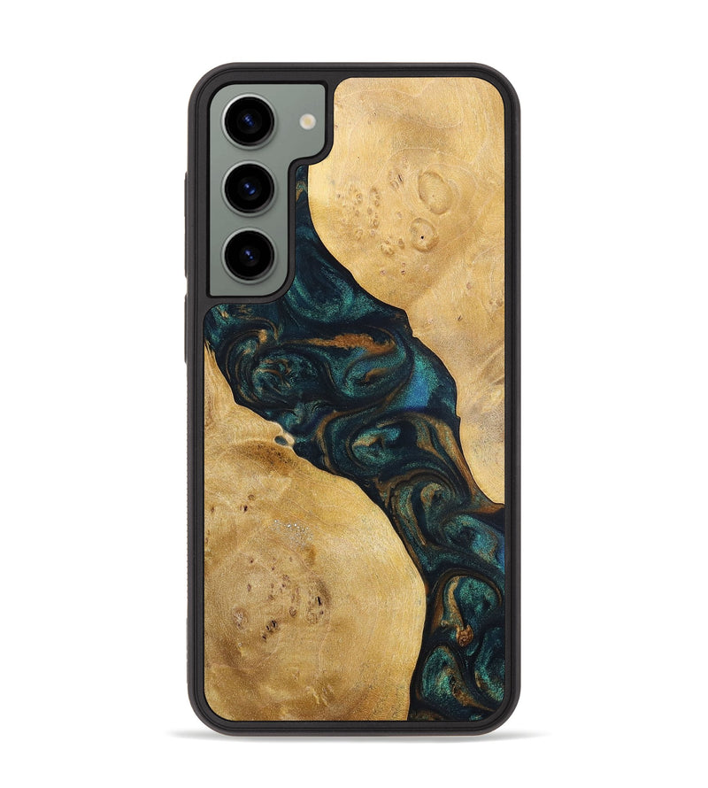 Galaxy S23 Plus Wood+Resin Phone Case - Woodrow (Teal & Gold, 698431)