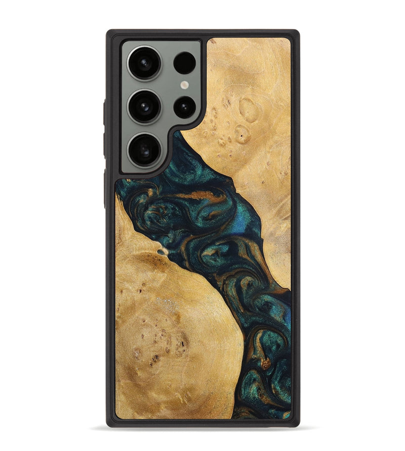 Galaxy S23 Ultra Wood+Resin Phone Case - Woodrow (Teal & Gold, 698431)