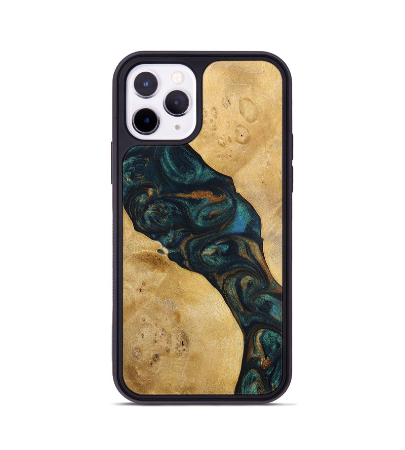 iPhone 11 Pro Wood+Resin Phone Case - Woodrow (Teal & Gold, 698431)