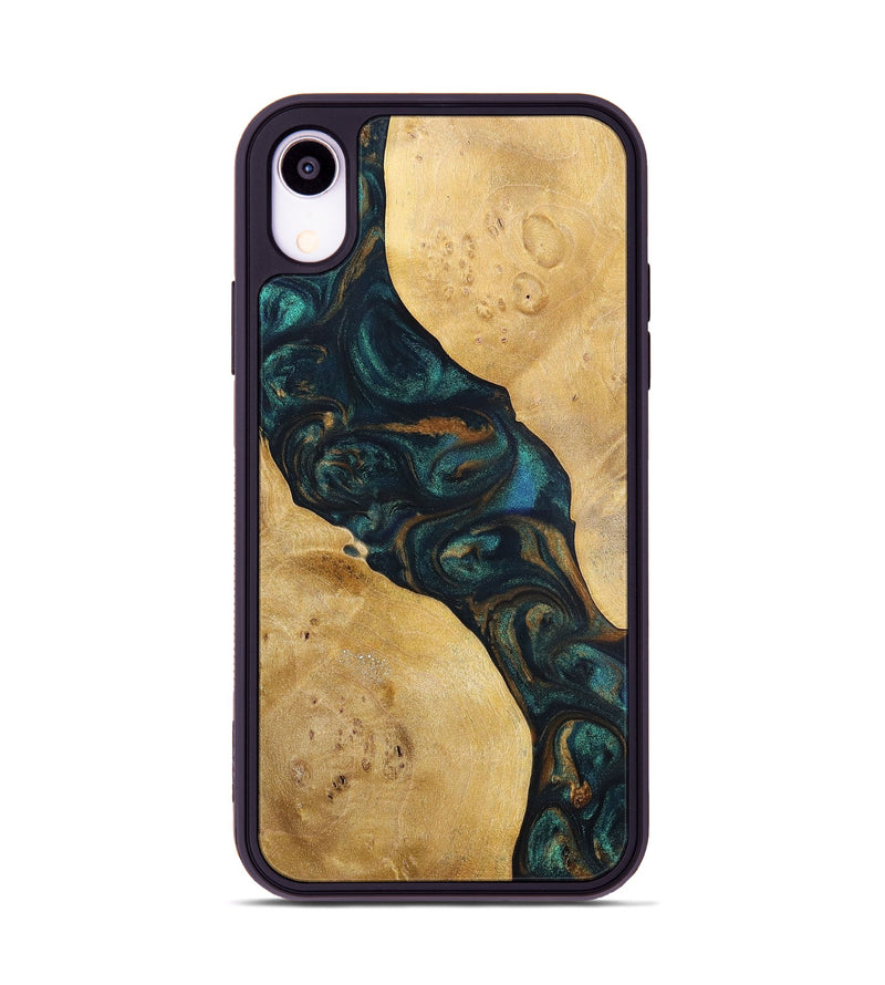 iPhone Xr Wood+Resin Phone Case - Woodrow (Teal & Gold, 698431)