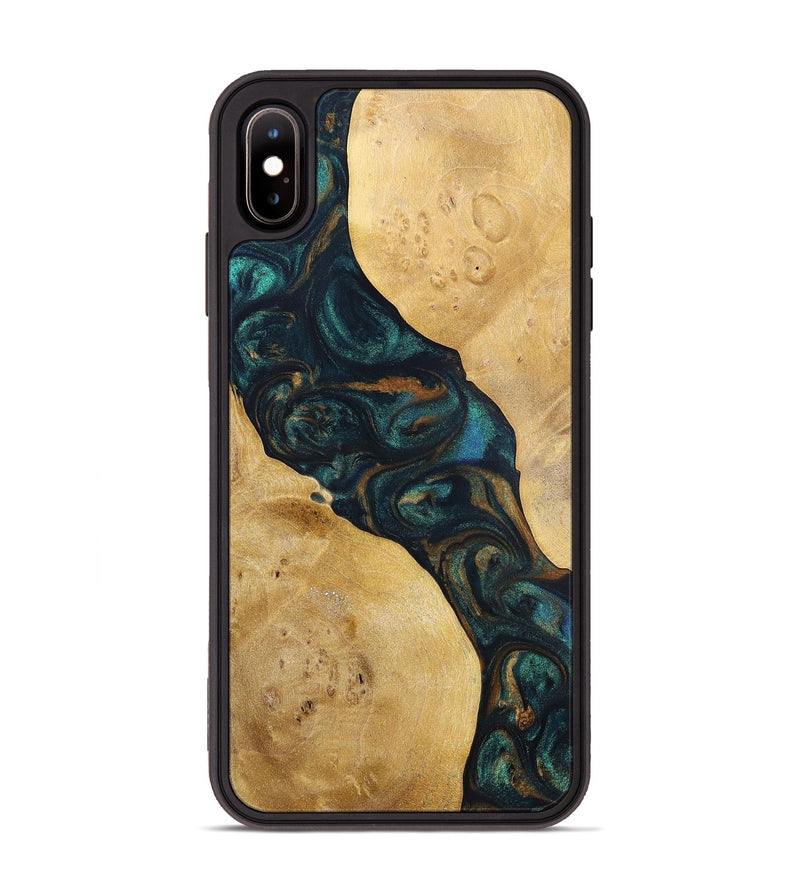 iPhone Xs Max Wood+Resin Phone Case - Woodrow (Teal & Gold, 698431)