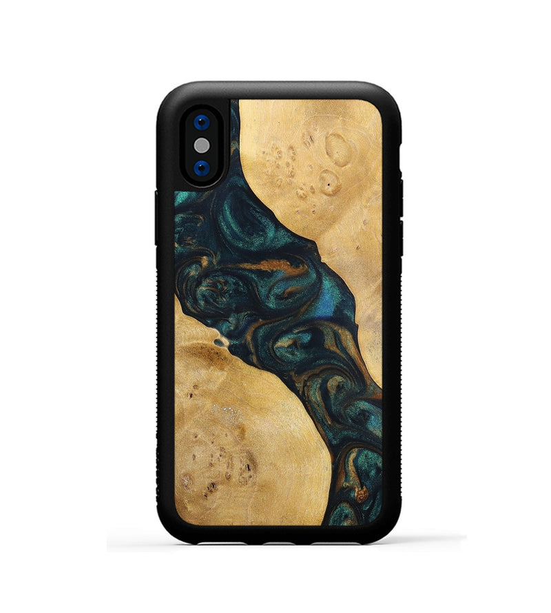 iPhone Xs Wood+Resin Phone Case - Woodrow (Teal & Gold, 698431)