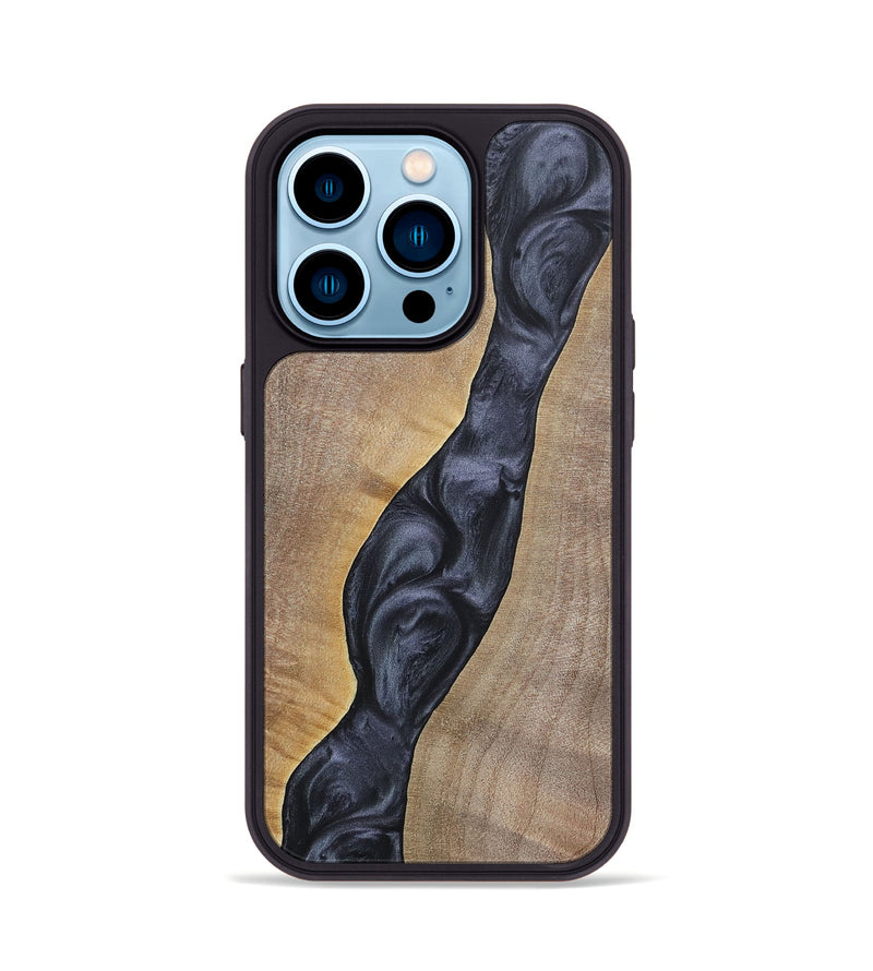 iPhone 14 Pro Wood+Resin Phone Case - Emilee (Pure Black, 698436)