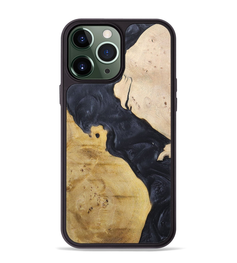 iPhone 13 Pro Max Wood+Resin Phone Case - Becky (Pure Black, 698441)