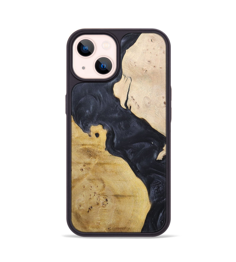 iPhone 14 Wood+Resin Phone Case - Becky (Pure Black, 698441)