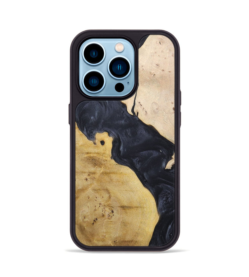 iPhone 14 Pro Wood+Resin Phone Case - Becky (Pure Black, 698441)