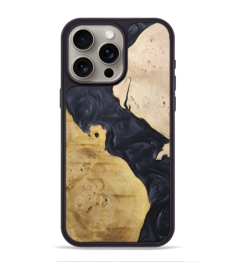 iPhone 15 Pro Max Wood+Resin Phone Case - Becky (Pure Black, 698441)
