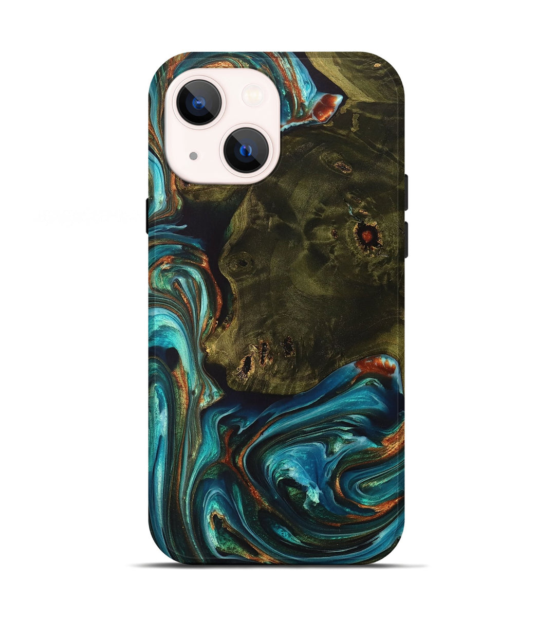 iPhone 13 Wood+Resin Live Edge Phone Case - Weston (Teal & Gold, 698512)