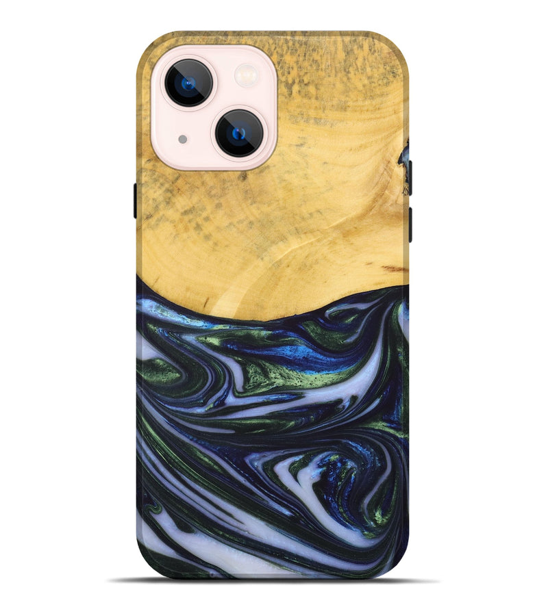 iPhone 14 Plus Wood+Resin Live Edge Phone Case - Trevor (Blue, 698522)
