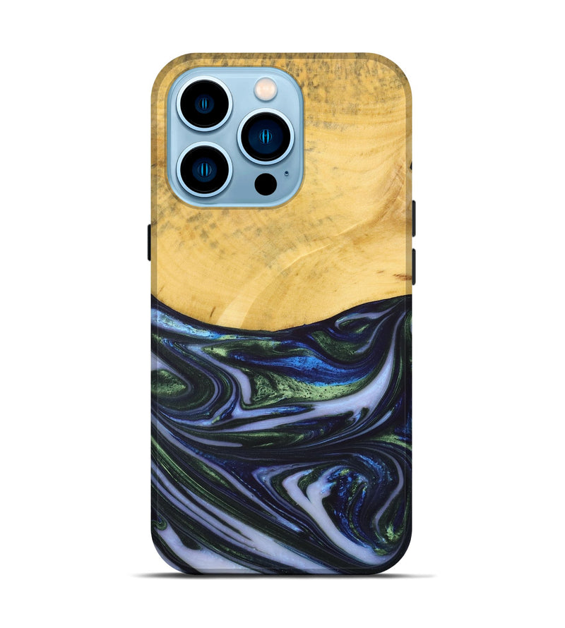 iPhone 14 Pro Wood+Resin Live Edge Phone Case - Trevor (Blue, 698522)