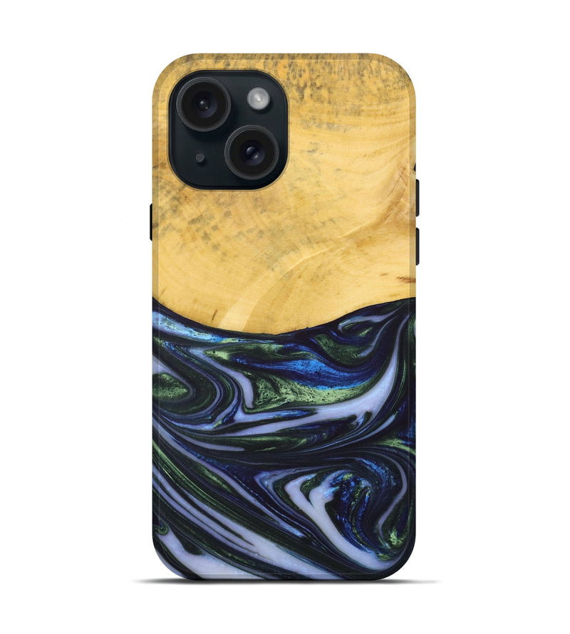 iPhone 15 Wood+Resin Live Edge Phone Case - Trevor (Blue, 698522)