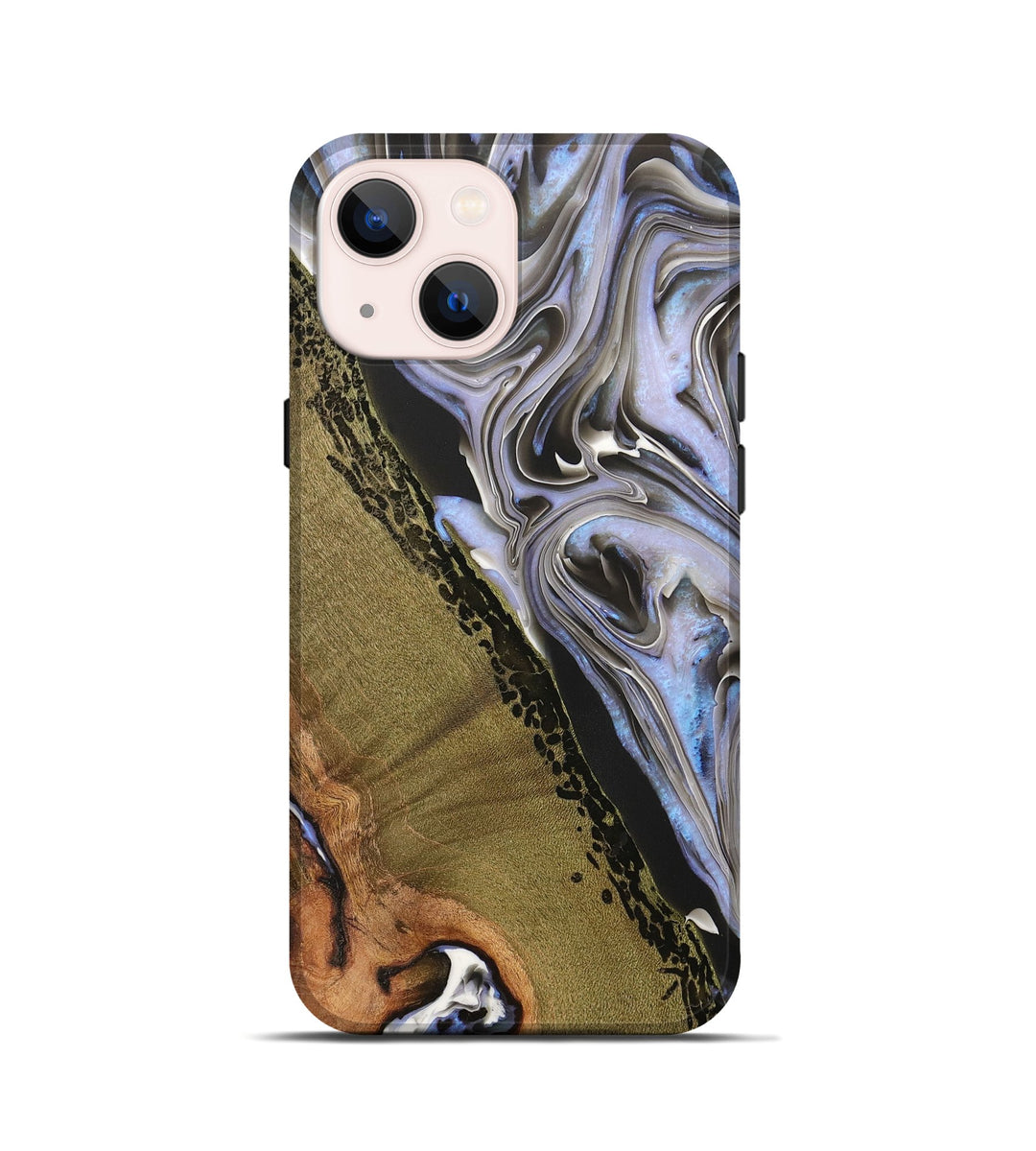iPhone 13 mini Wood+Resin Live Edge Phone Case - Saul (Black & White, 698609)