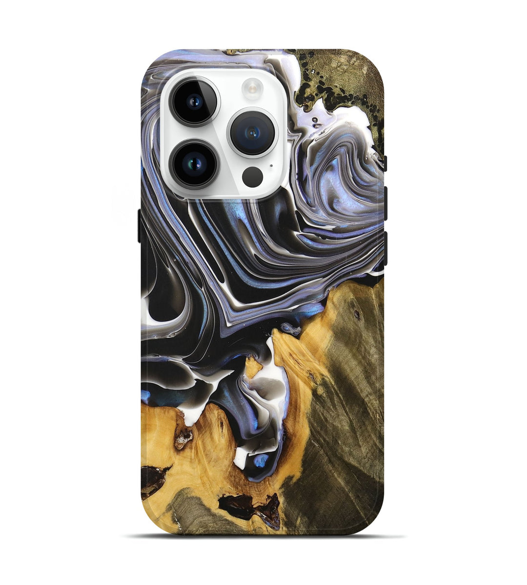 iPhone 15 Pro Wood+Resin Live Edge Phone Case - Jacquelyn (Black & White, 698611)