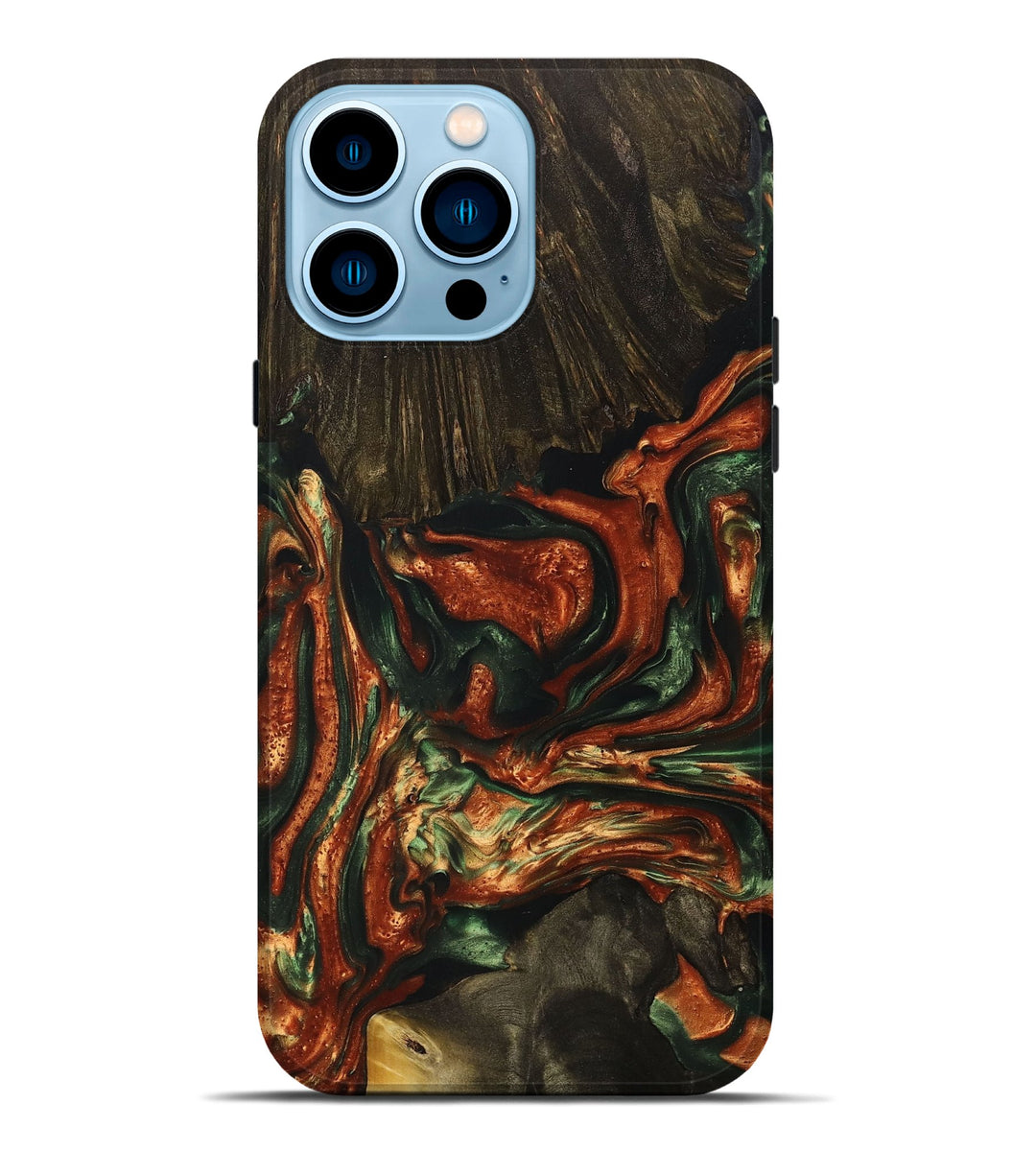 iPhone 14 Pro Max Wood+Resin Live Edge Phone Case - Emersyn (Green, 698614)