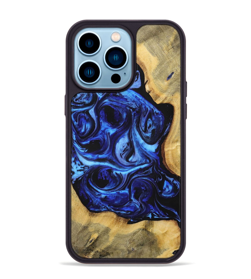 iPhone 14 Pro Max Wood+Resin Phone Case - Pauline (Blue, 698717)