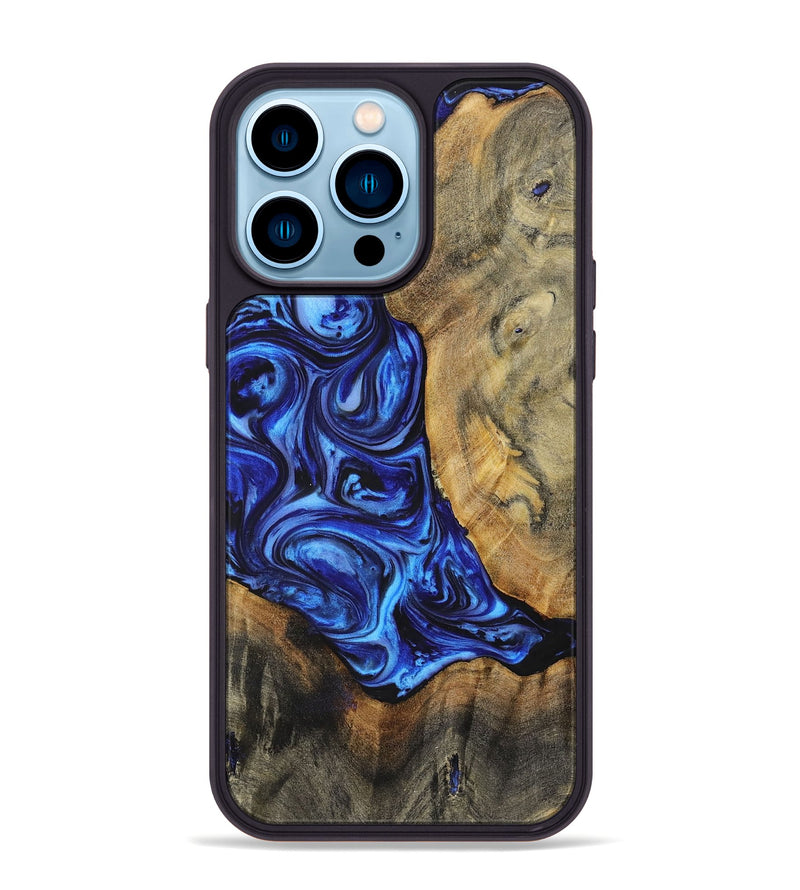 iPhone 14 Pro Max Wood+Resin Phone Case - Adrian (Blue, 698719)