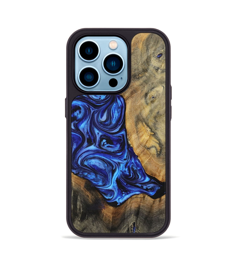 iPhone 14 Pro Wood+Resin Phone Case - Adrian (Blue, 698719)
