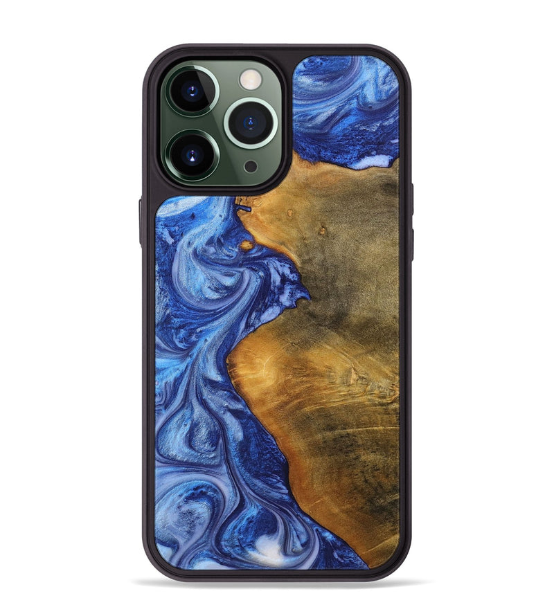 iPhone 13 Pro Max Wood+Resin Phone Case - Lottie (Blue, 698726)