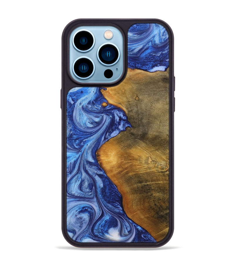 iPhone 14 Pro Max Wood+Resin Phone Case - Lottie (Blue, 698726)