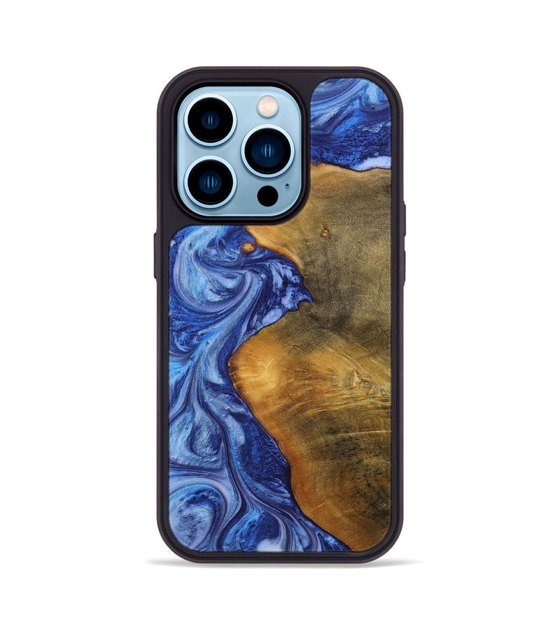 iPhone 14 Pro Wood+Resin Phone Case - Lottie (Blue, 698726)