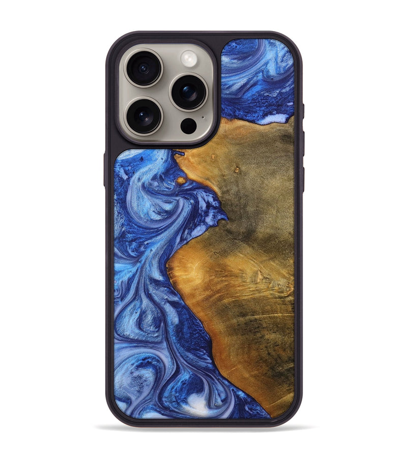 iPhone 15 Pro Max Wood+Resin Phone Case - Lottie (Blue, 698726)