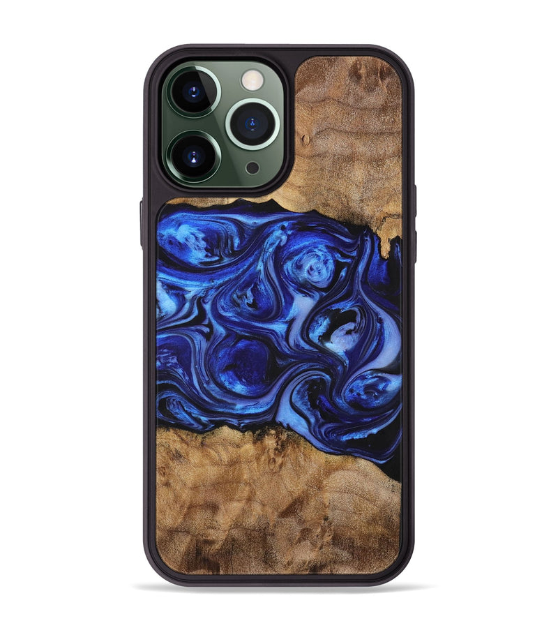 iPhone 13 Pro Max Wood+Resin Phone Case - Sheila (Blue, 698729)
