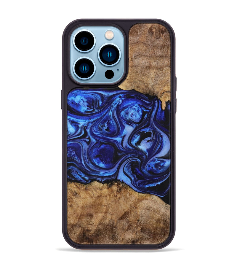 iPhone 14 Pro Max Wood+Resin Phone Case - Sheila (Blue, 698729)