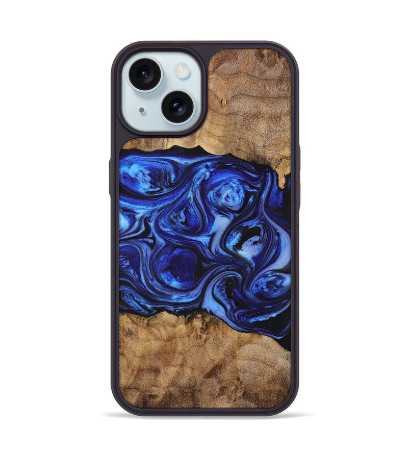 iPhone 15 Wood+Resin Phone Case - Sheila (Blue, 698729)