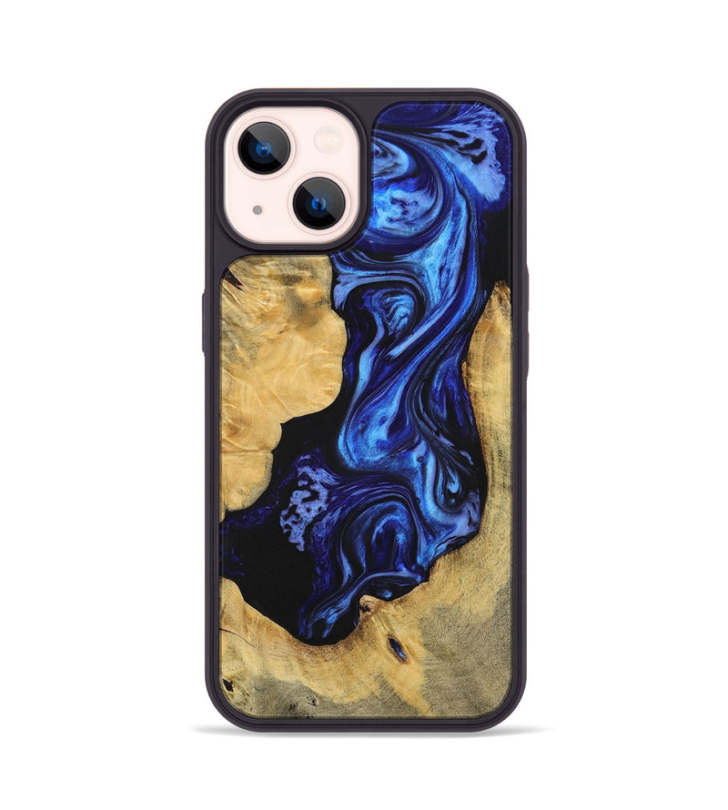 iPhone 14 Wood+Resin Phone Case - Katrina (Blue, 698733)