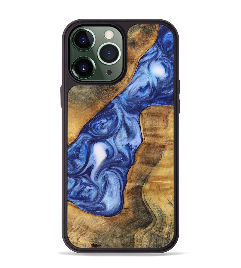 iPhone 13 Pro Max Wood+Resin Phone Case - Ron (Blue, 698734)