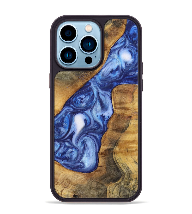 iPhone 14 Pro Max Wood+Resin Phone Case - Ron (Blue, 698734)