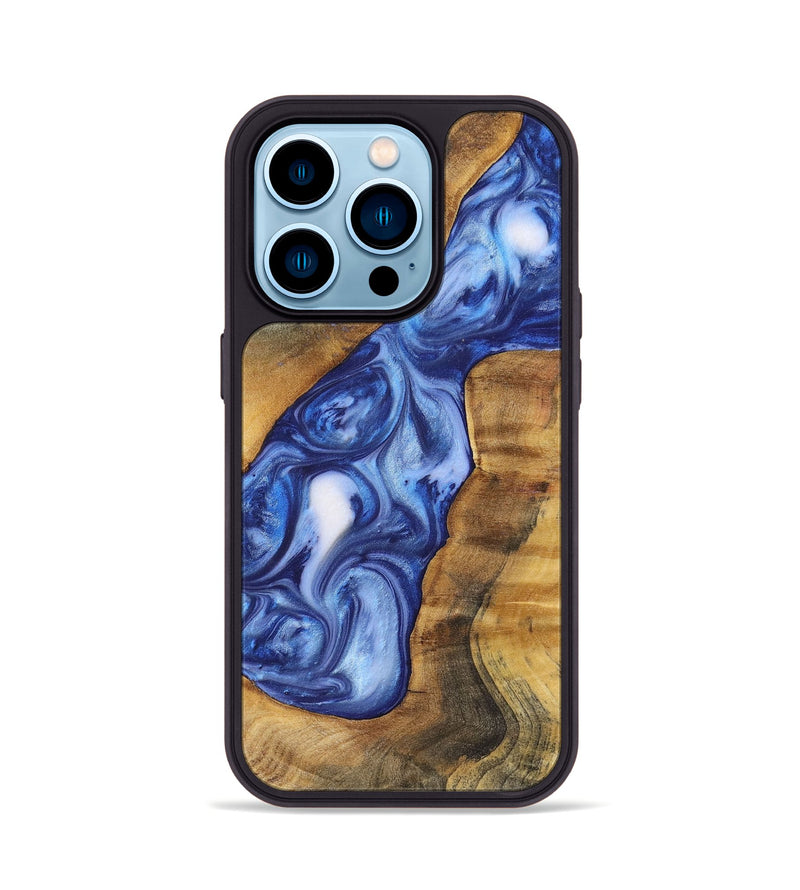 iPhone 14 Pro Wood+Resin Phone Case - Ron (Blue, 698734)
