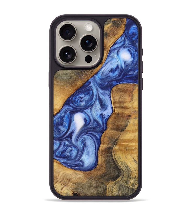 iPhone 15 Pro Max Wood+Resin Phone Case - Ron (Blue, 698734)