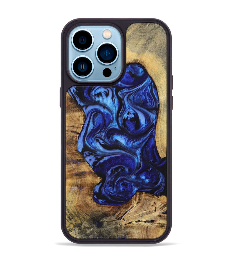 iPhone 14 Pro Max Wood+Resin Phone Case - Chelsea (Blue, 698735)