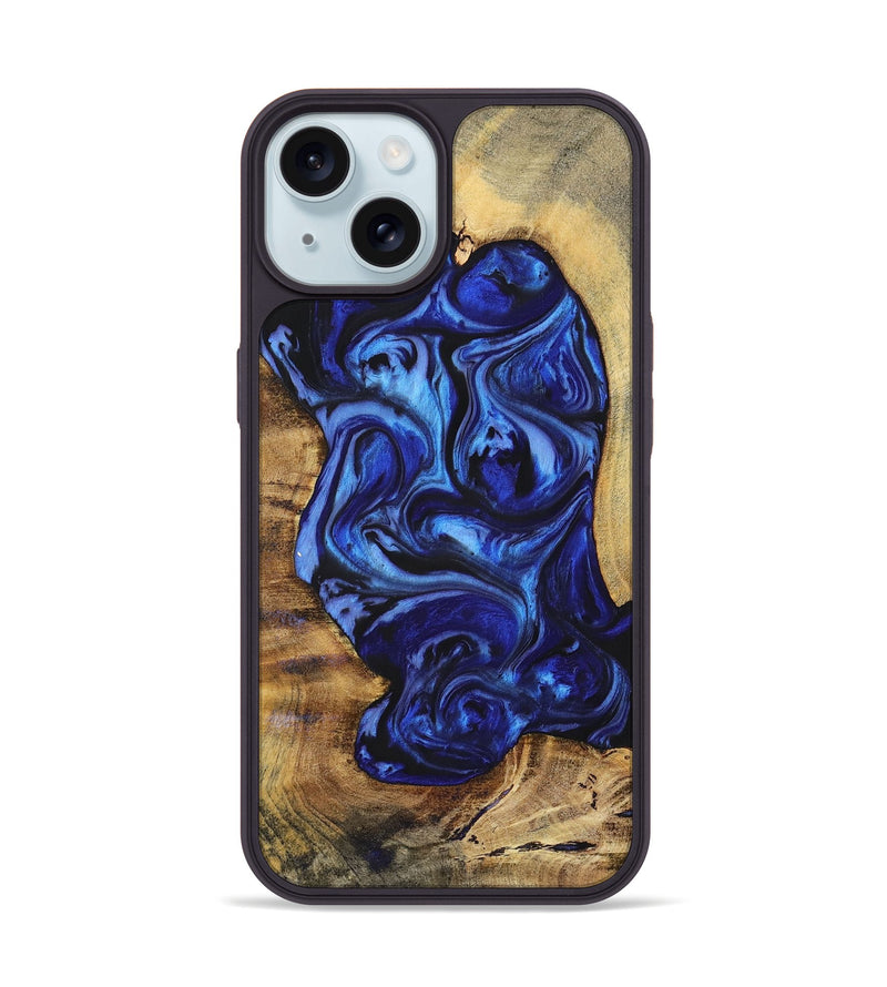 iPhone 15 Wood+Resin Phone Case - Chelsea (Blue, 698735)